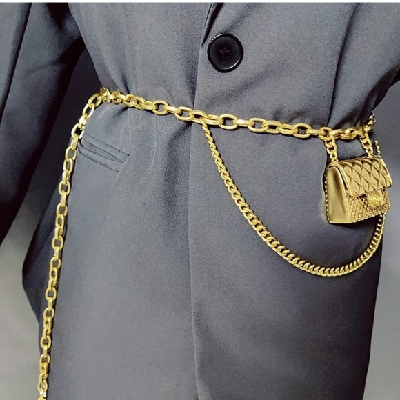 Anthropologie Gold Chain Belt With Mini Purse NWOT - Picture 2 of 5